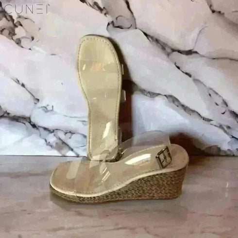 Womens Clear Strap Jute Wrap Wedges